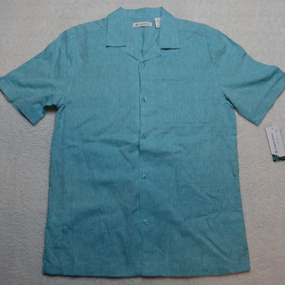 Cubavera Button Up Shirt Mens Small Ceramic Blue Linen Blend Dobby CUWSF015KO